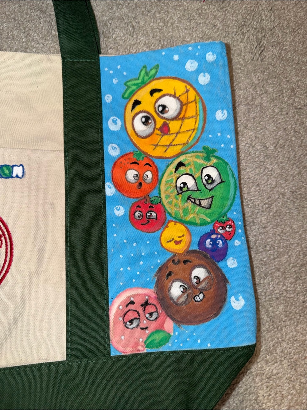 Trader Joe's Underwatermelon Hand Painted Canvas Tote Only One - Picture 3 of 5